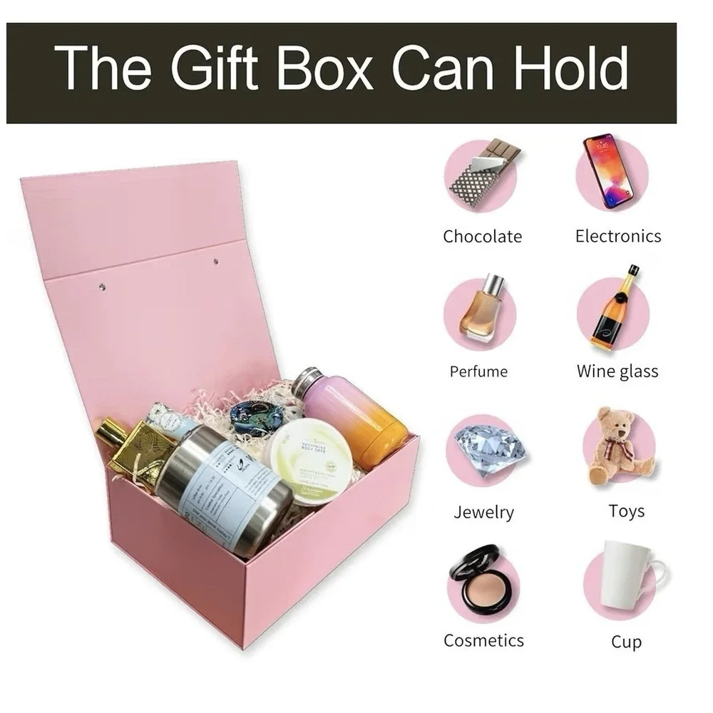 Pink Gift Box - 2 Pack 11x7.6x3.5 Inches Gift Box with Lids,Portable Magnetic...
